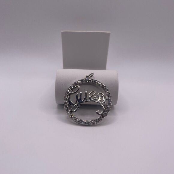 GUESS Women's Logo Vintage Silver Tone Necklace & Bracelet Pendant Charm - Picture 1 of 11